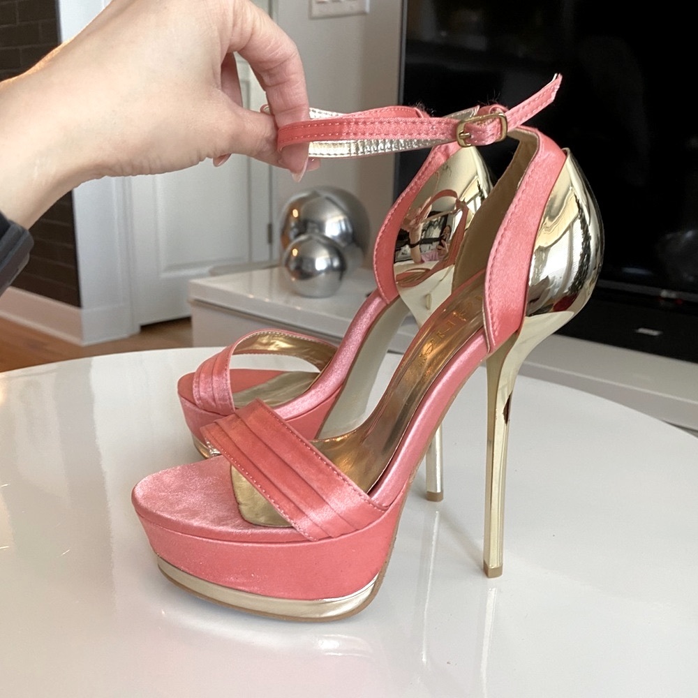 Banquet platform pink gold prom evening heel 5.5M